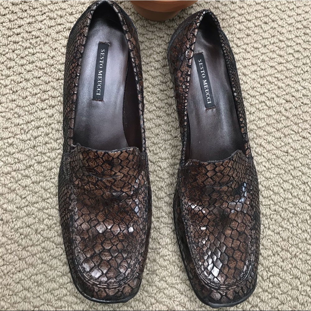 Sesto Meucci Snake pattern Brown Loafers 10.5 M S